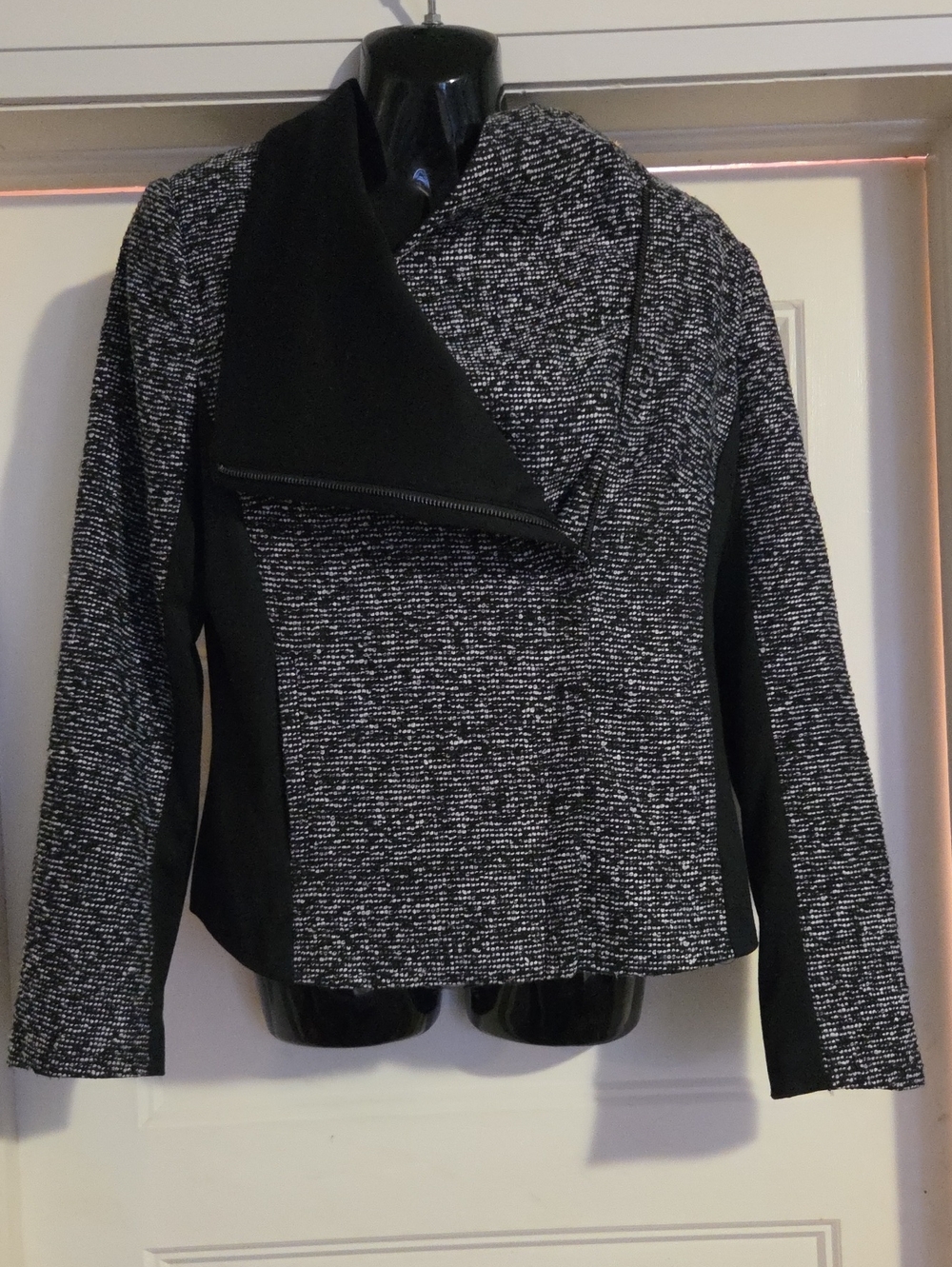 Black & White Knit Moto Jacket
